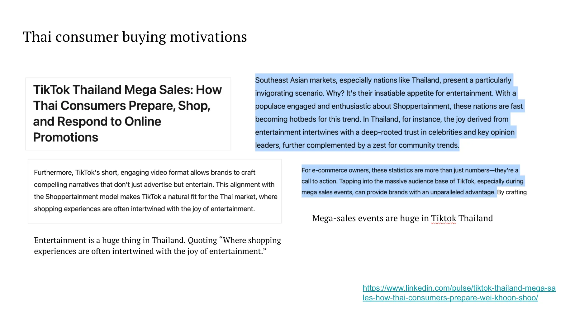 Research slide on Thai consumer buying motivations and TikTok mega-sales events