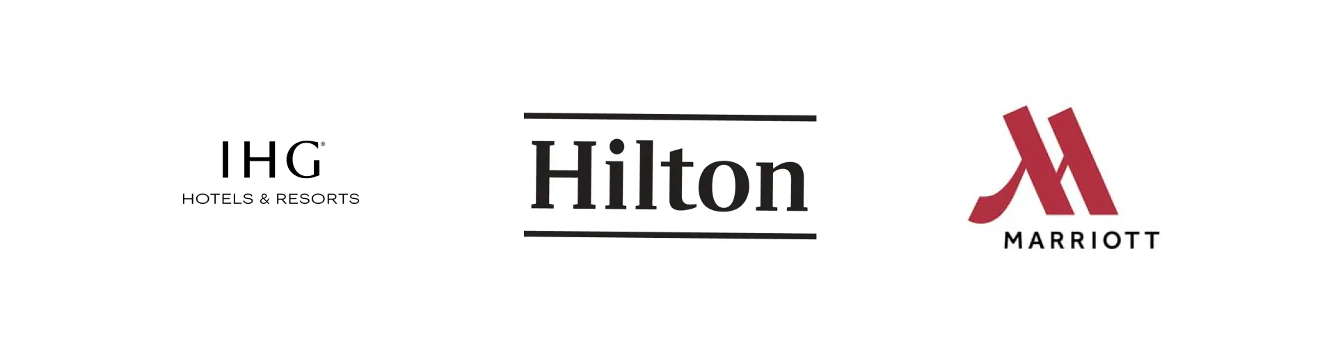 Logos of the benchmarked hotel brands: IHG, Hilton and Marriott