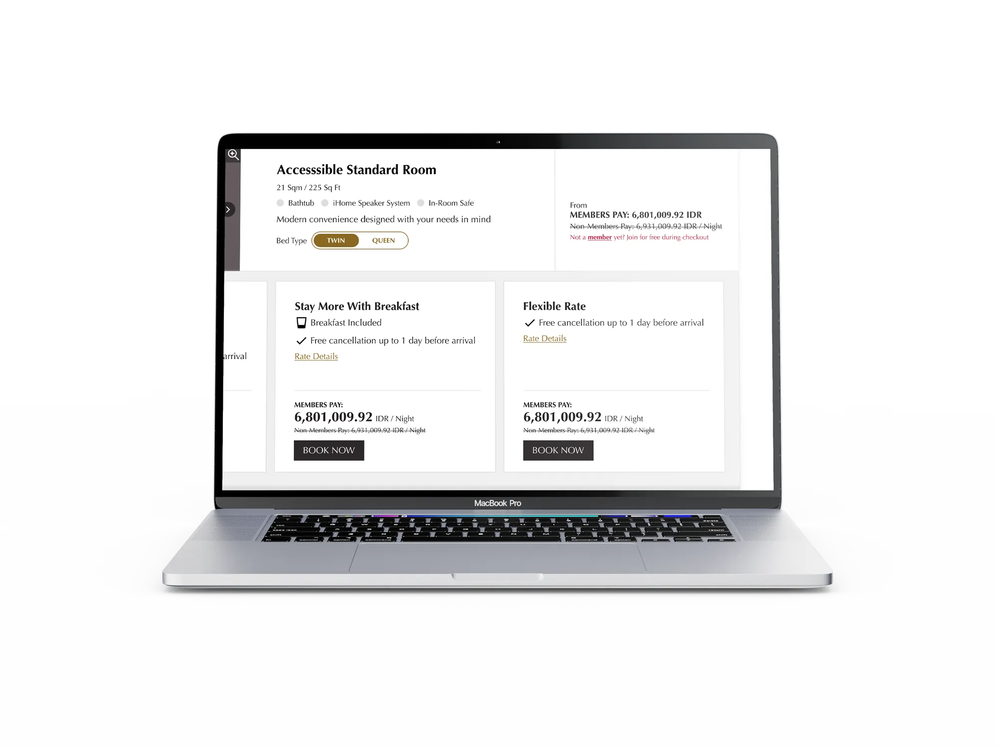 Rate card showing the original price struck through beside the member price