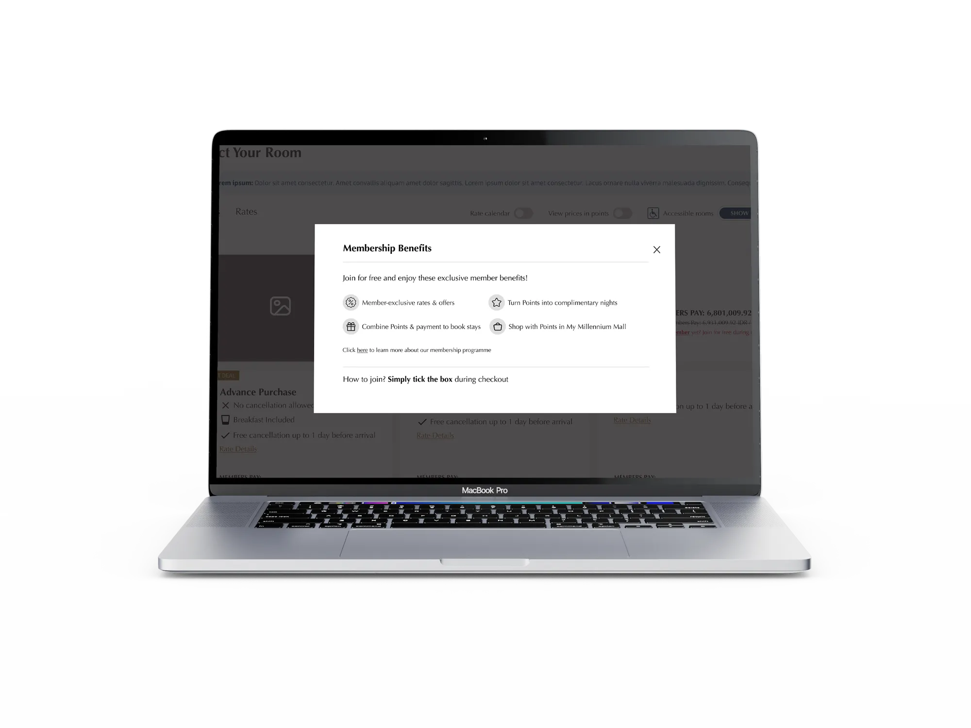Rate details opened in a focused overlay