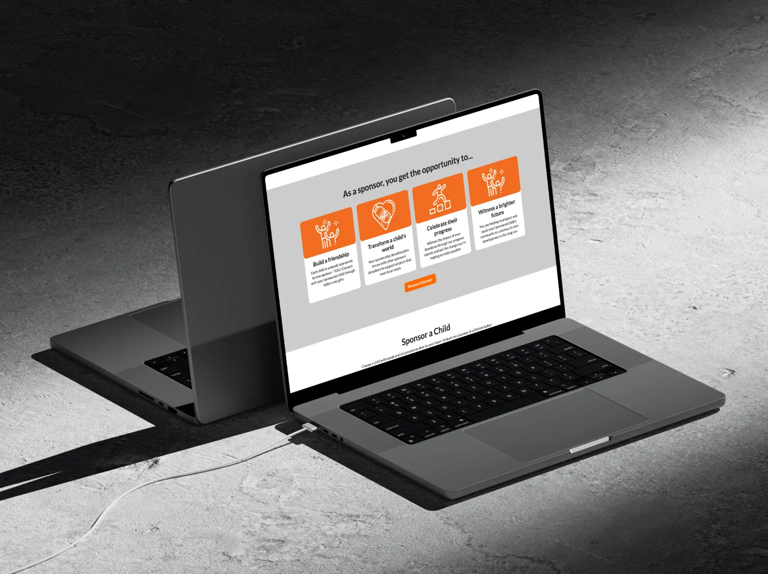 Laptop showing how your sponsorship helps, with icons