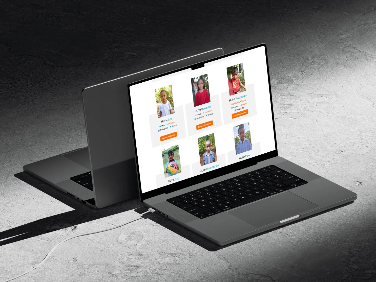 Laptop showing child profiles after filtering