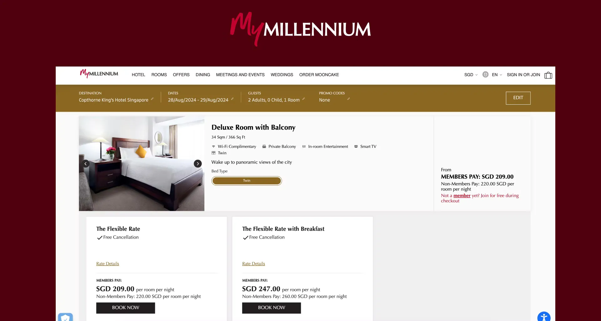 The final Millennium Hotels rate card design
