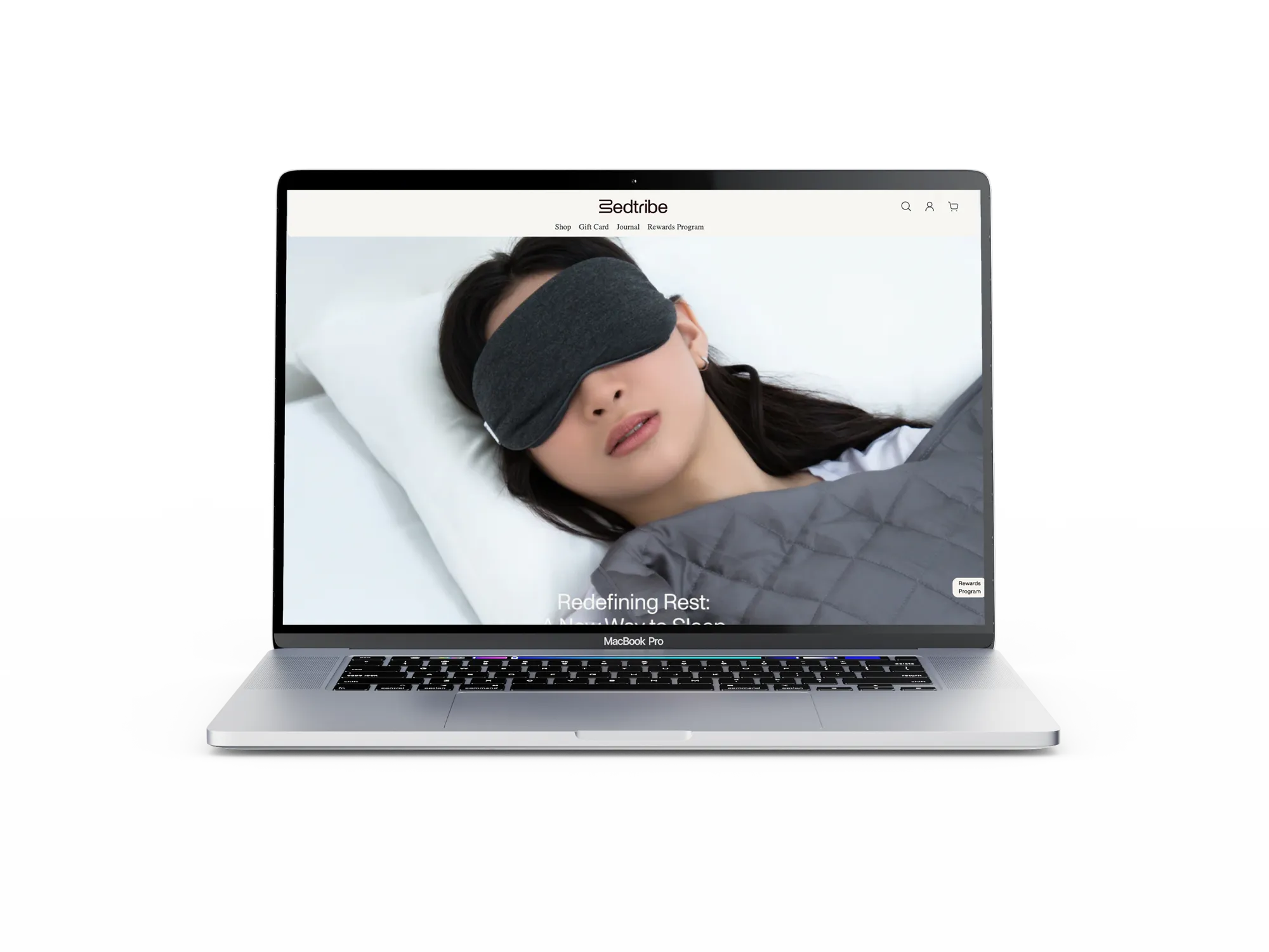 New homepage hero with a woman sleeping in an eye mask
