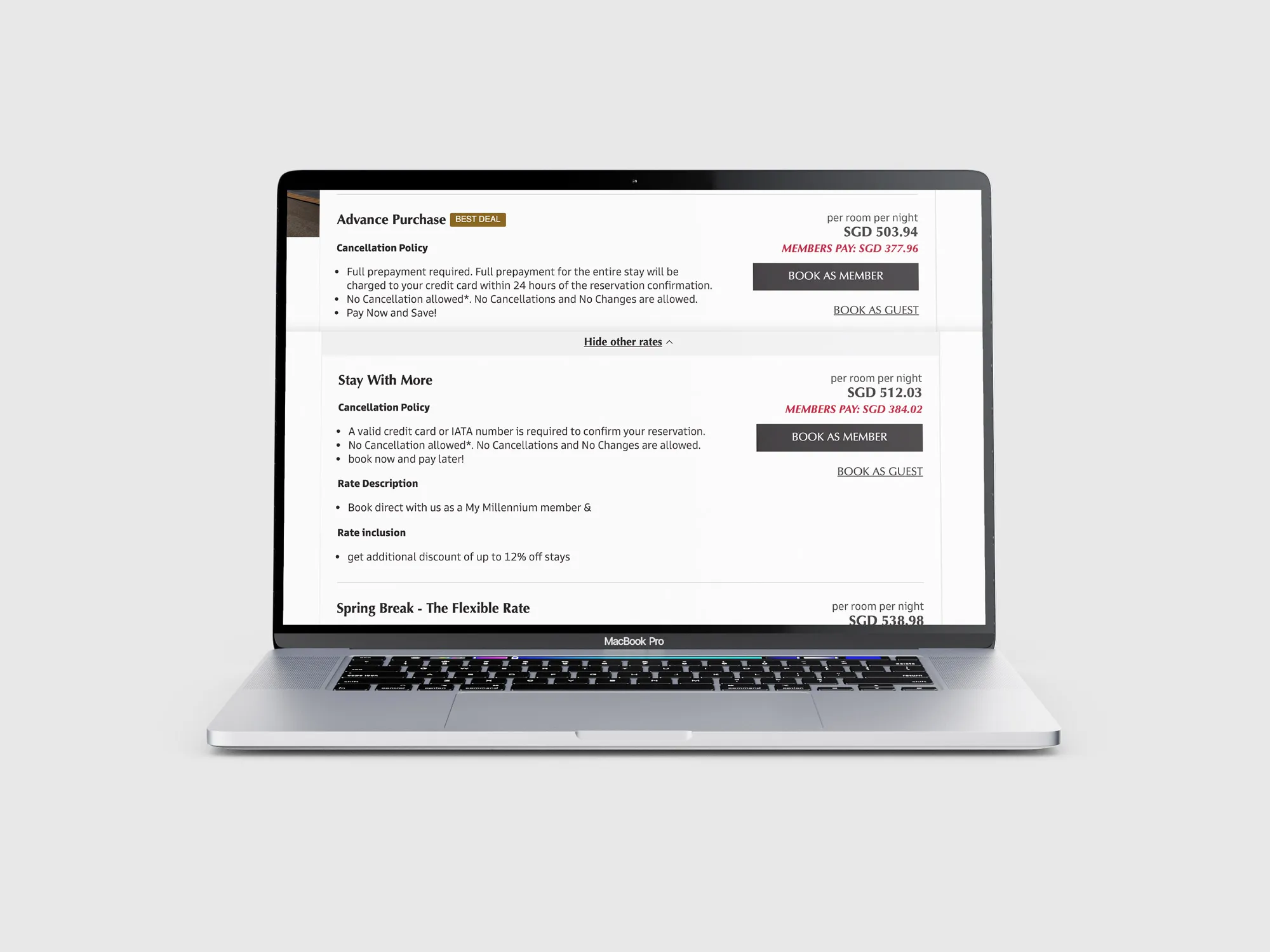 The original rate details, with refund terms buried in policy text