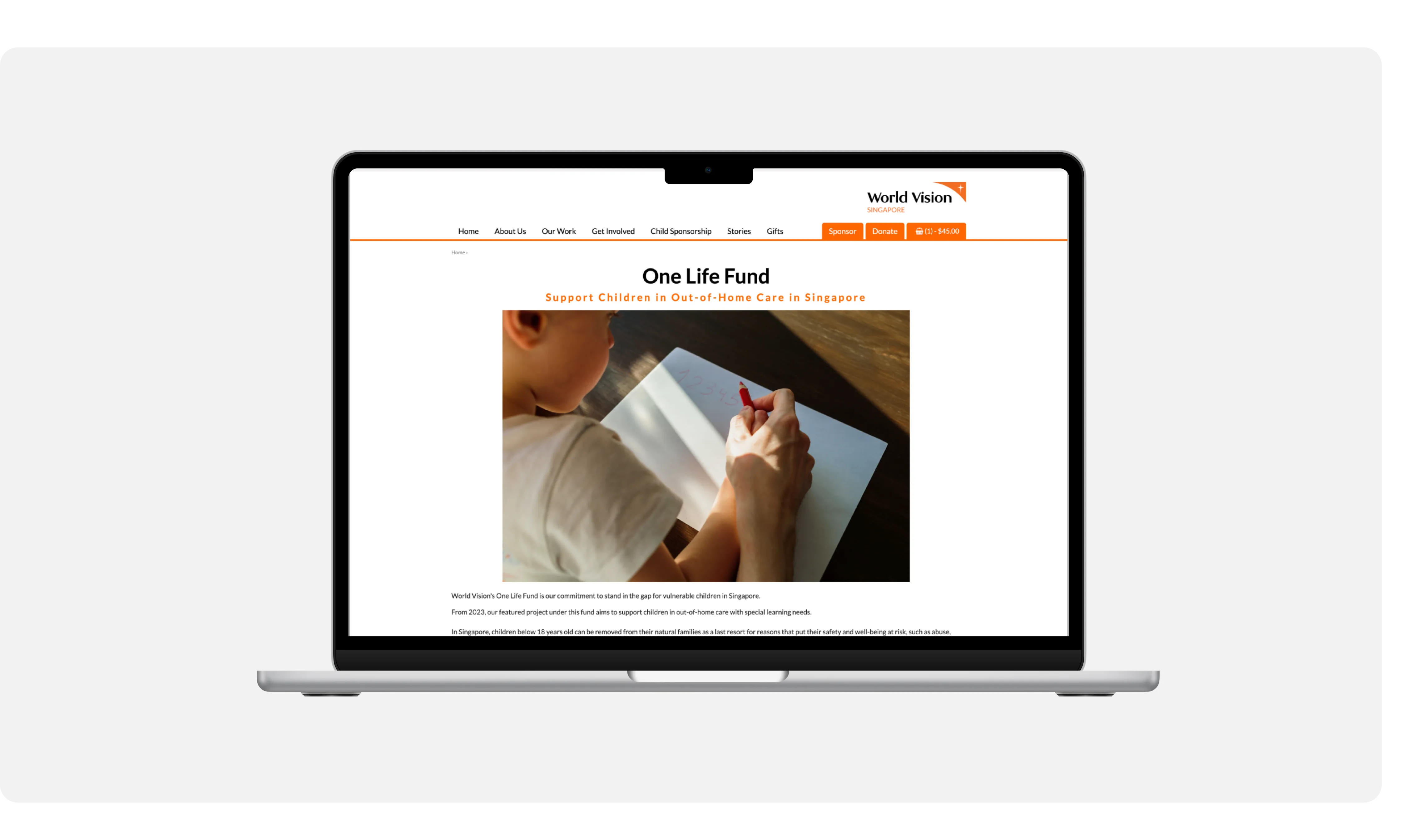 Laptop showing the One-Life-Fund page