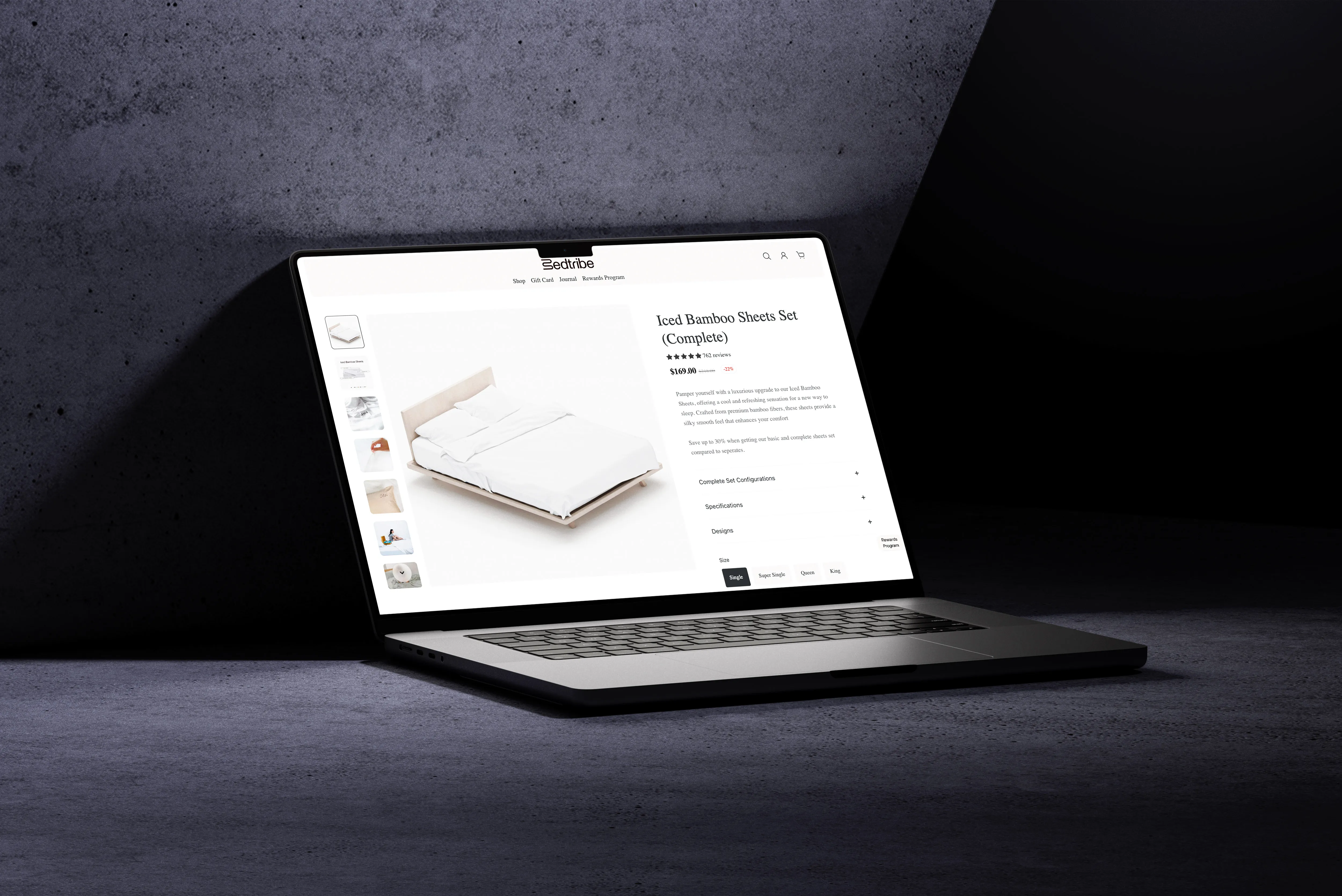 Laptop showing the new bamboo sheets product page