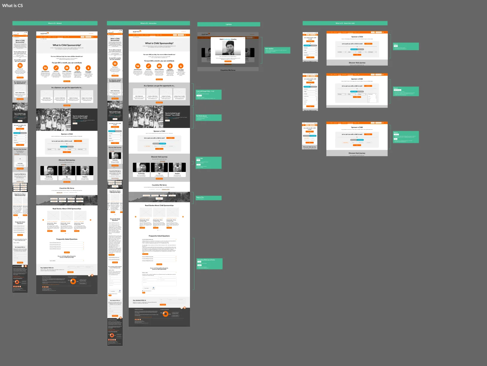Wireframe iterations for the homepage and One-Life-Fund